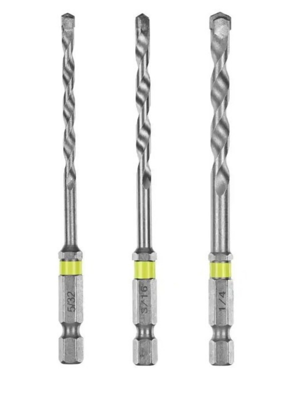 Nwt Ryobi Masonry Drill Bit Set - 3-Piece Gray Hex Shank (5/32", 3/16", 1/4") - Picture 2 of 4